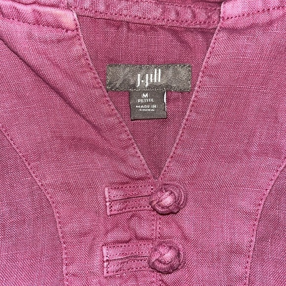 J Jill Womens Linen Dress Pink Sleeveless Hoodie Knot Button | size medium - Picture 6 of 8